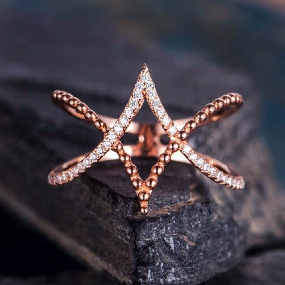 Sterling Silver Simulated Diamond Rose Gold Ring